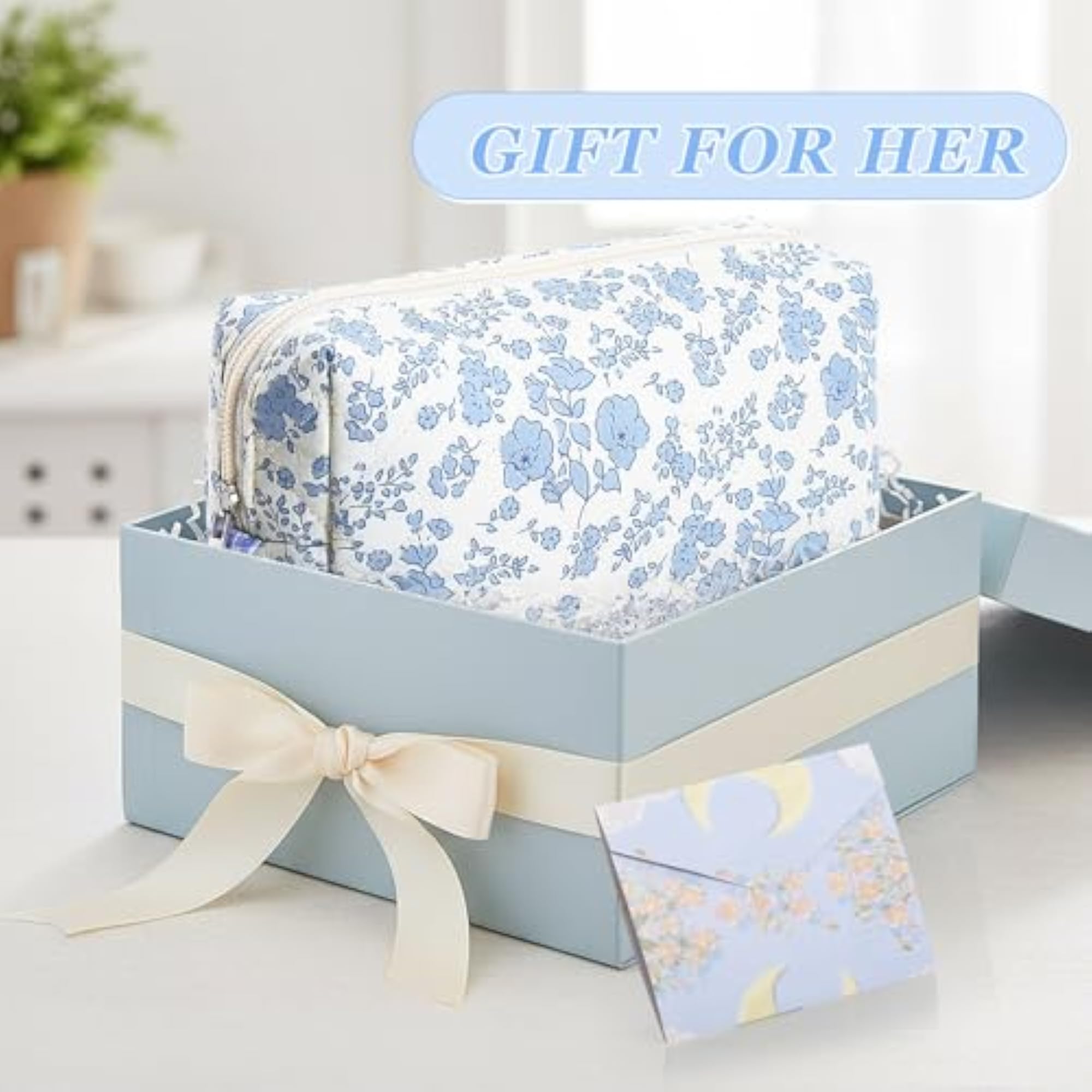 Small Quilted Sky Blue Makeup Bag, Cute Pouch